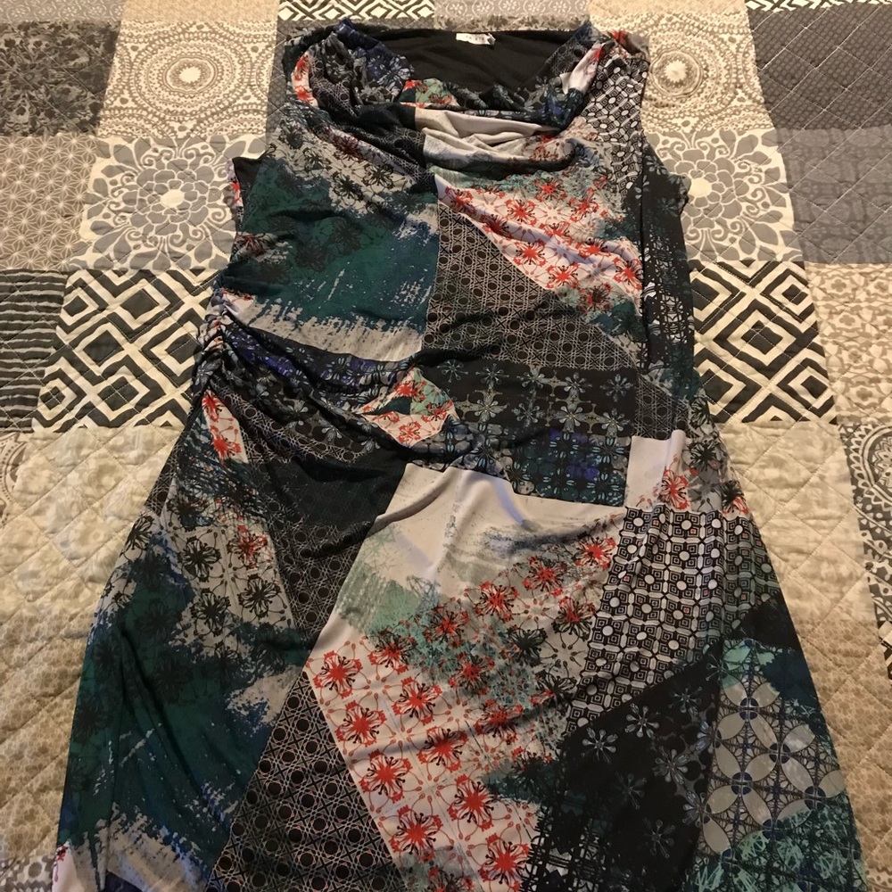 Mid length plus size shift dress patchwork pattern